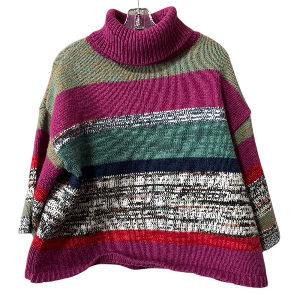 Knox Rose Women Size Medium Striped Knit Turtleneck Sweater Bohemian Cottagecore